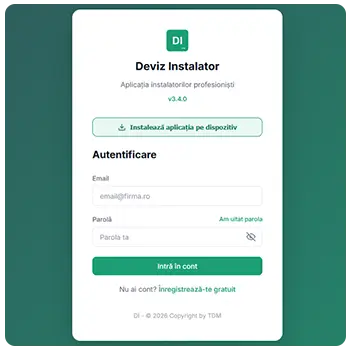 Creezi contul în Deviz Instalator în 30 de secunde
